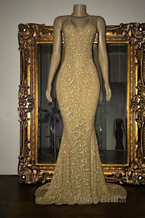 Gorgeous Sequined Mermaid Spaghetti-Strap Long Sleevesless Formal Prom Party Gowns Secondary image