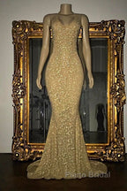 Gorgeous Sequined Mermaid Spaghetti-Strap Long Sleevesless Formal Prom Party Gowns