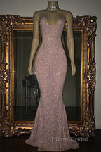 Gorgeous Sequined Mermaid Spaghetti-Strap Long Sleevesless Formal Prom Party Gowns