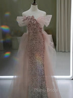 Gorgeous Sheath Off The Shoulder Pink Sequin Long Evening Dresses Formal Prom Dresses Birthday Outfits