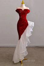 Gorgeous Sheath Off The Shoulder Sequin Red Evening Dresses Formal Prom Dresses Birthday Outfits