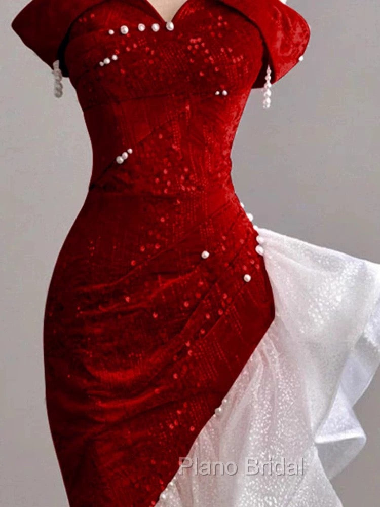 Gorgeous Sheath Off The Shoulder Sequin Red Evening Dresses Formal Prom Dresses Birthday Outfits