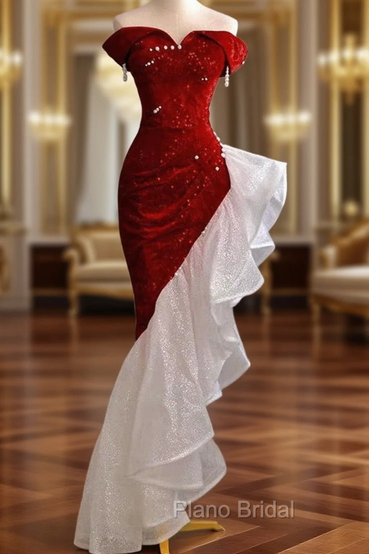 Gorgeous Sheath Off The Shoulder Sequin Red Evening Dresses Formal Prom Dresses Birthday Outfits Main image