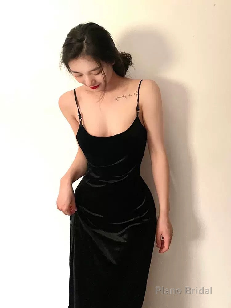 Gorgeous Sheath Spaghetti Straps Black Evening Dress Prom Dresses Birthday Outfits Main image