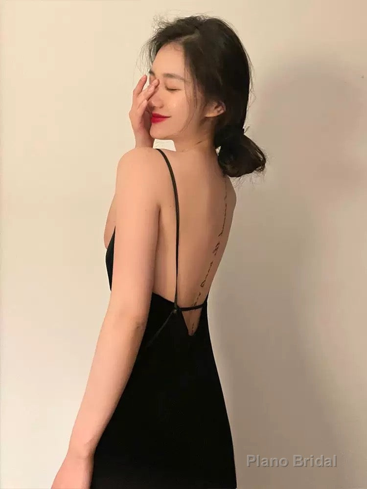Gorgeous Sheath Spaghetti Straps Black Evening Dress Prom Dresses Birthday Outfits Secondary image
