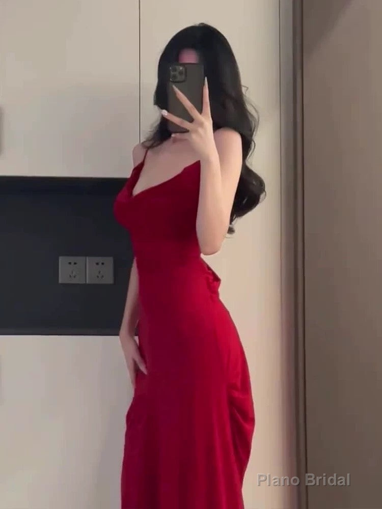 Gorgeous Sheath Spaghetti Straps Red Long Evening Dress Prom Dresses Birthday Outfits Secondary image