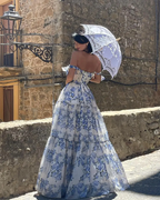 Elegant Floral Print Chiffon Long Formal Prom Dresses Formal Evening Dresses