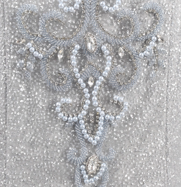 Gorgeous Silver Mermaid Off-The-Shoulder Beaded Sparkly Tulle Train Formal Prom Dresses