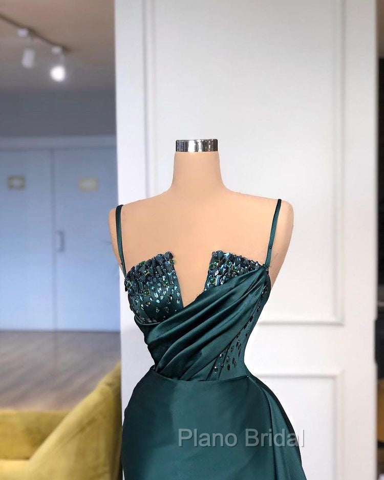 Gorgeous Spaghetti-Straps Crystal Mermaid Evening Dresses With Detachable Train Secondary image