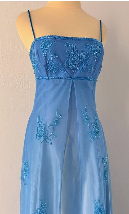 Gothic Vintage Formal Prom Dresses Under $170??Gorgeous Spaghetti Straps Beading Applique Gradient Blue Sleeveless Long Formal Evening Dresses Secondary image