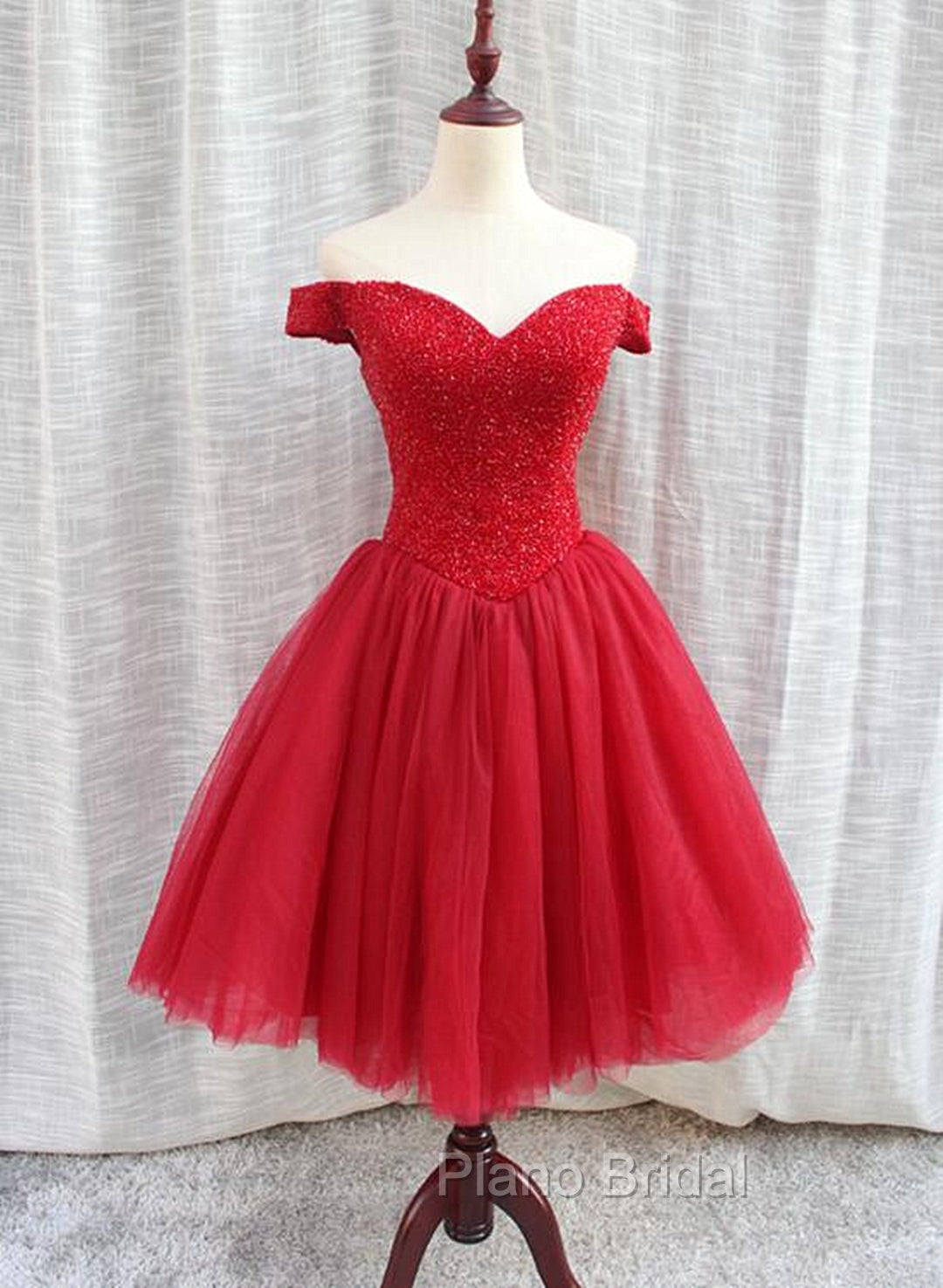 Gorgeous Sparkle Beaded Off Shoulder Red Formal Dresses, Red Homecoming Dresses Main image