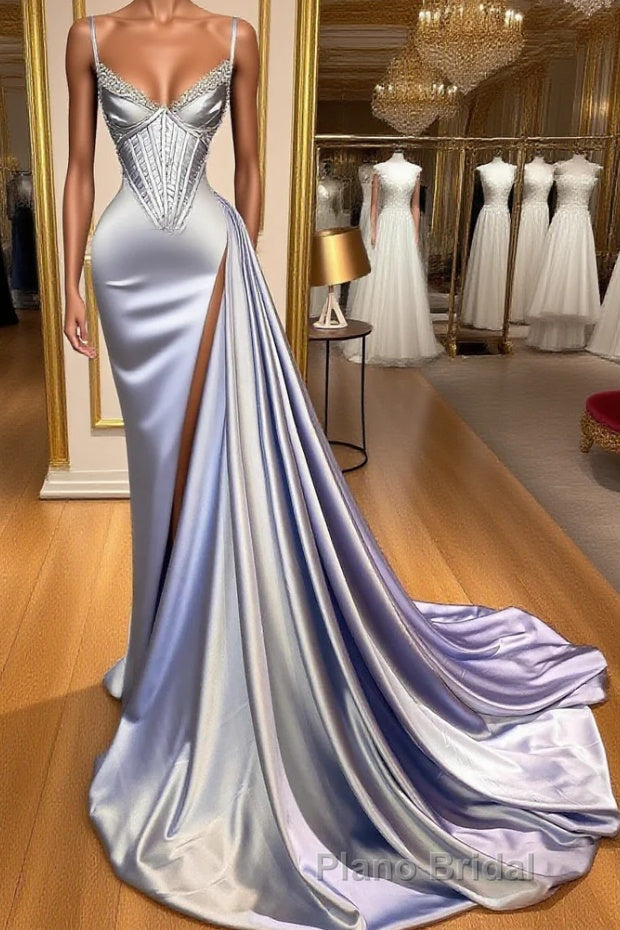 Gorgeous Split Front Sleeveless V-neck Spaghetti Strap Formal Prom Dress Main image