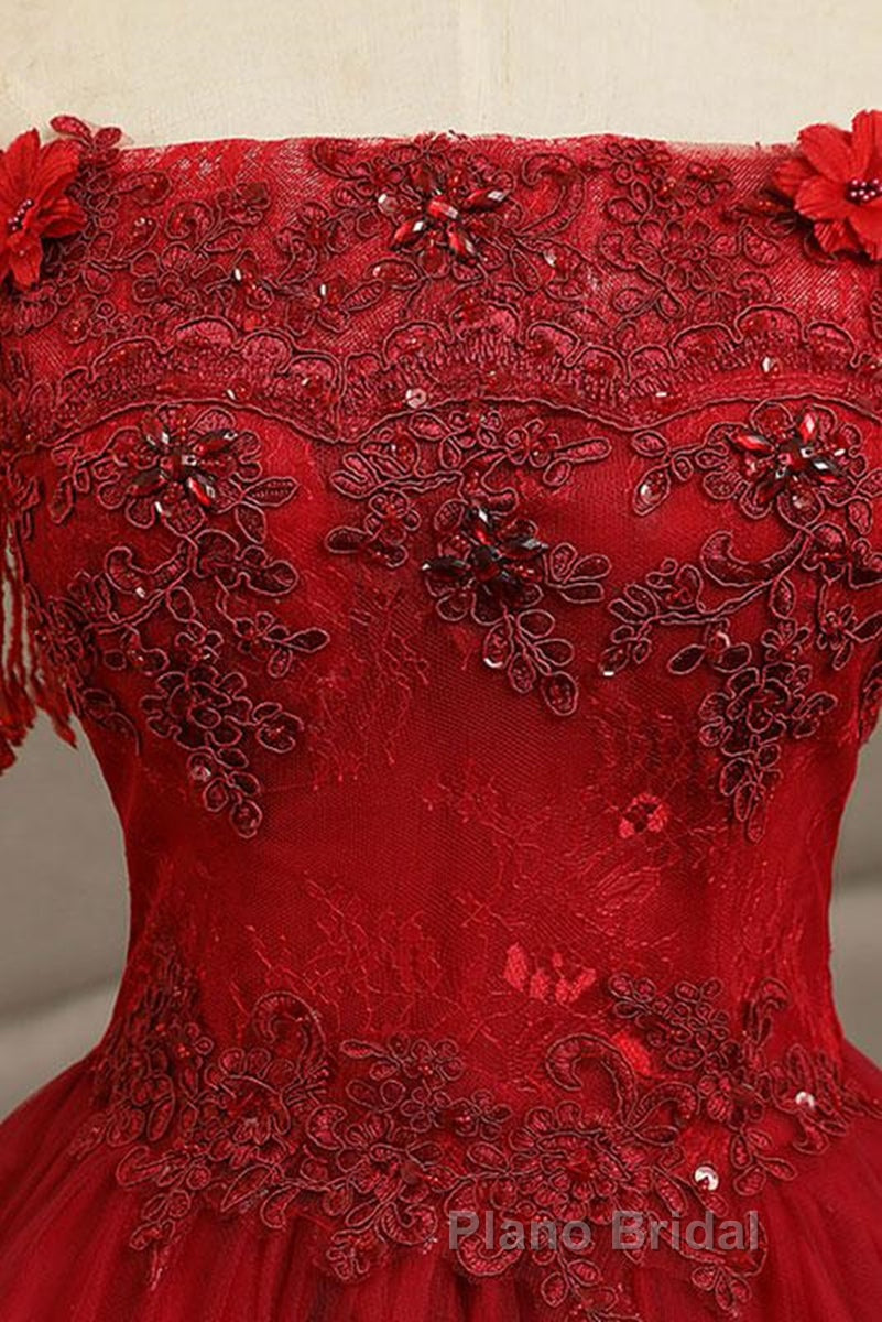 Gorgeous Strapless Burgundy Lace Beaded Long Formal Prom Dress, Lace Burgundy Formal Evening Dress, Burgundy Lace Ball Gown Secondary image