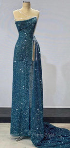 Gorgeous Teal Sheath High Slit Maxi Long Formal Prom Dresses,Evening Dresses