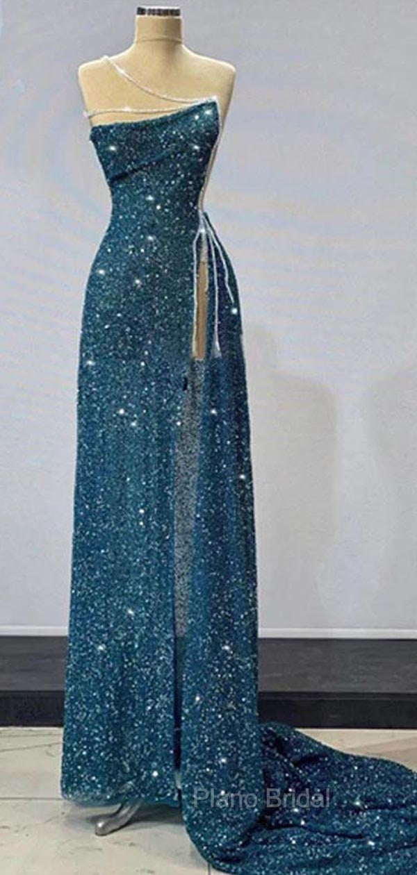 Gorgeous Teal Sheath High Slit Maxi Long Formal Prom Dresses,Evening Dresses