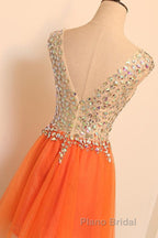 Gorgeous V Neck Open Back Orange Short Formal Prom Homecoming Dresses, Short Orange Formal Evening Dresses