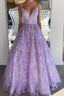 Gorgeous V Neck Thin Straps Purple Long Formal Prom Dress, V Neck Purple Formal Evening Dress, Purple Ball Gown