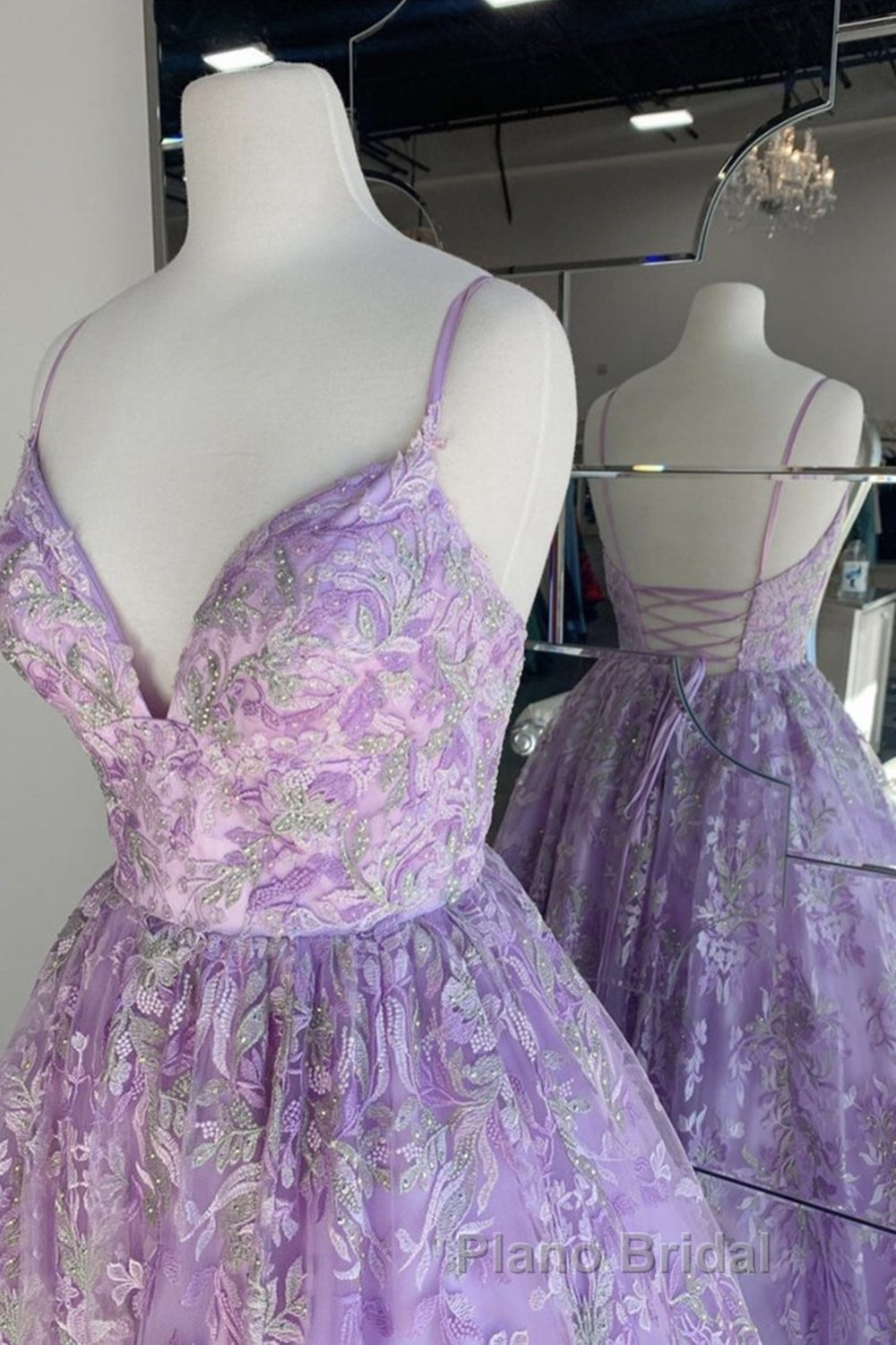 Gorgeous V Neck Thin Straps Purple Long Formal Prom Dress, V Neck Purple Formal Evening Dress, Purple Ball Gown Secondary image