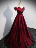 Gorgeous Wine Red Satin Off Shoulder Party Dresses , Beautiful Wine Red Formal Prom Dresses