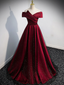 Gorgeous Wine Red Satin Off Shoulder Party Dresses , Beautiful Wine Red Formal Prom Dresses