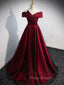 Gorgeous Wine Red Satin Off Shoulder Party Dresses , Wine Red Formal Prom Dresses