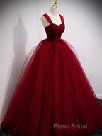Gorgeous Wine Red Tulle Ball Gown Long Formal Prom Dresses Formal Dresses, Burgundy Sweet 16 Dresses