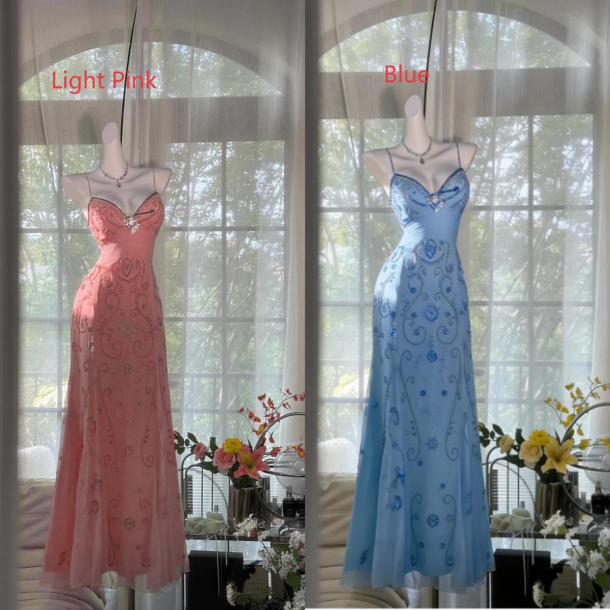 Gorgeous Butter Yellow Spaghetti Straps A-Line Tulle Beaded Long Formal Prom Dresses Backless Formal Evening Gowns