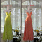Gorgeous Butter Yellow Spaghetti Straps A-Line Tulle Beaded Long Formal Prom Dresses Backless Formal Evening Gowns