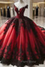 Gothic Red and Black Off the Shoulder Evening Dresses Formal Prom Dresses