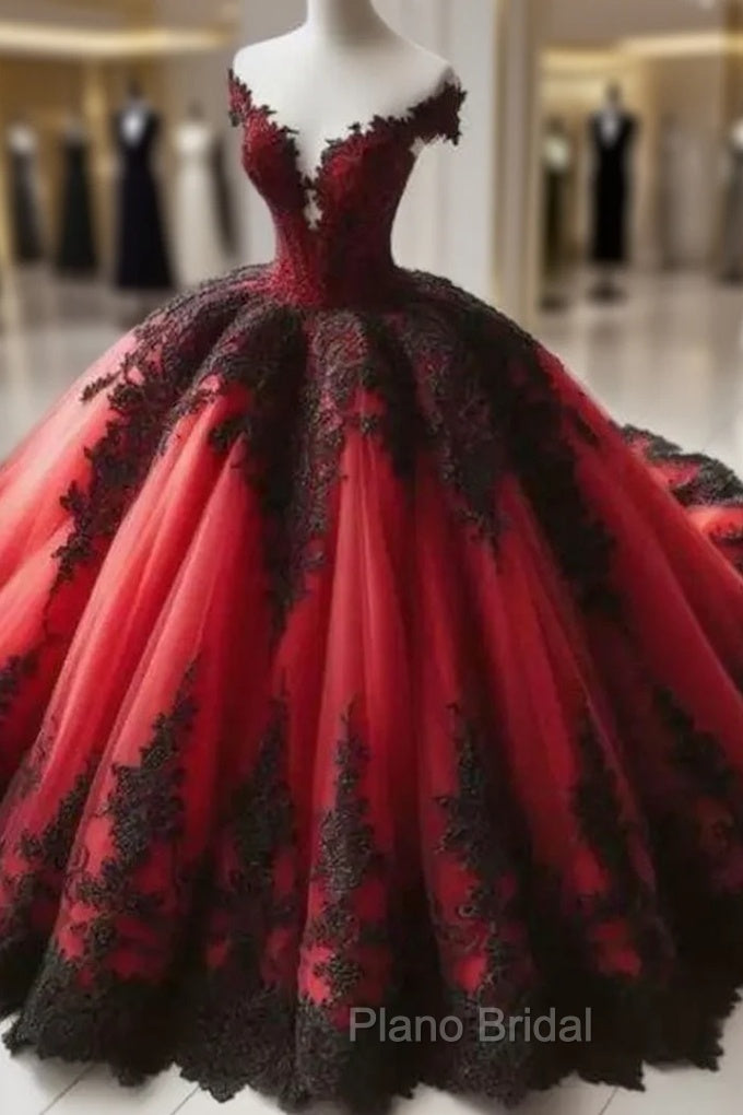 Gothic Red and Black Off the Shoulder Evening Dresses Formal Prom Dresses Main image