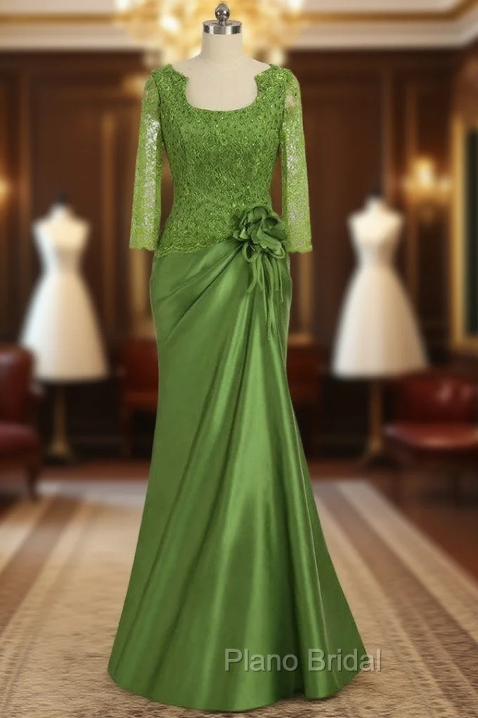 Graceful Green Mother Of The Bride Dresses Mermaid Long Sleeves Lace