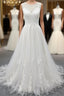 Graceful Long A-line Appliques Tulle Backless Wedding Dress