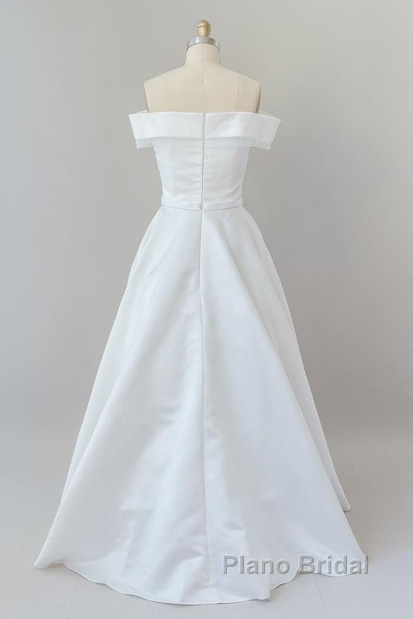 Graceful Long Ball Gown Off Shoulder Satin Wedding Dress Secondary image