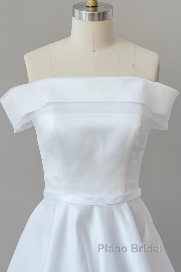 Graceful Long Ball Gown Off Shoulder Satin Wedding Dress