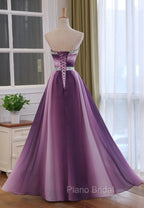 Gradient A-line Sweetheart Wedding Party Dresses, Beaded Chiffon Long Formal Prom Dresses