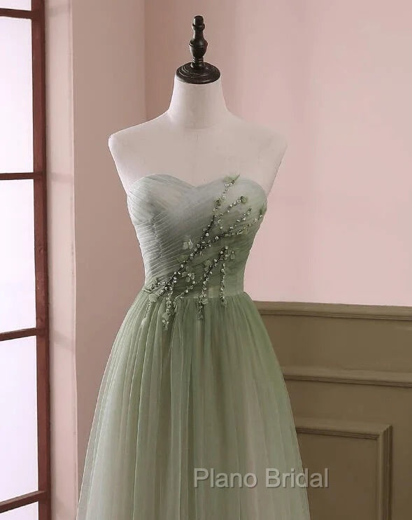 Gradient Light Green Beaded Tulle A-line Party Dresses Long Junior Formal Prom Dresses Formal Prom Dresses shops Secondary image