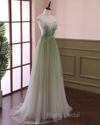 Gradient Light Green Beaded Tulle A-line Party Dresses Long Junior Formal Prom Dresses Formal Prom Dresses shops