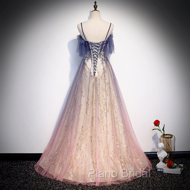 Gradient Pink Sweetheart Floor Length Party Dresses, A-line Gradient Long Formal Prom Dresses