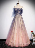 Gradient Pink Sweetheart Floor Length Party Dresses, A-line Gradient Long Formal Prom Dresses