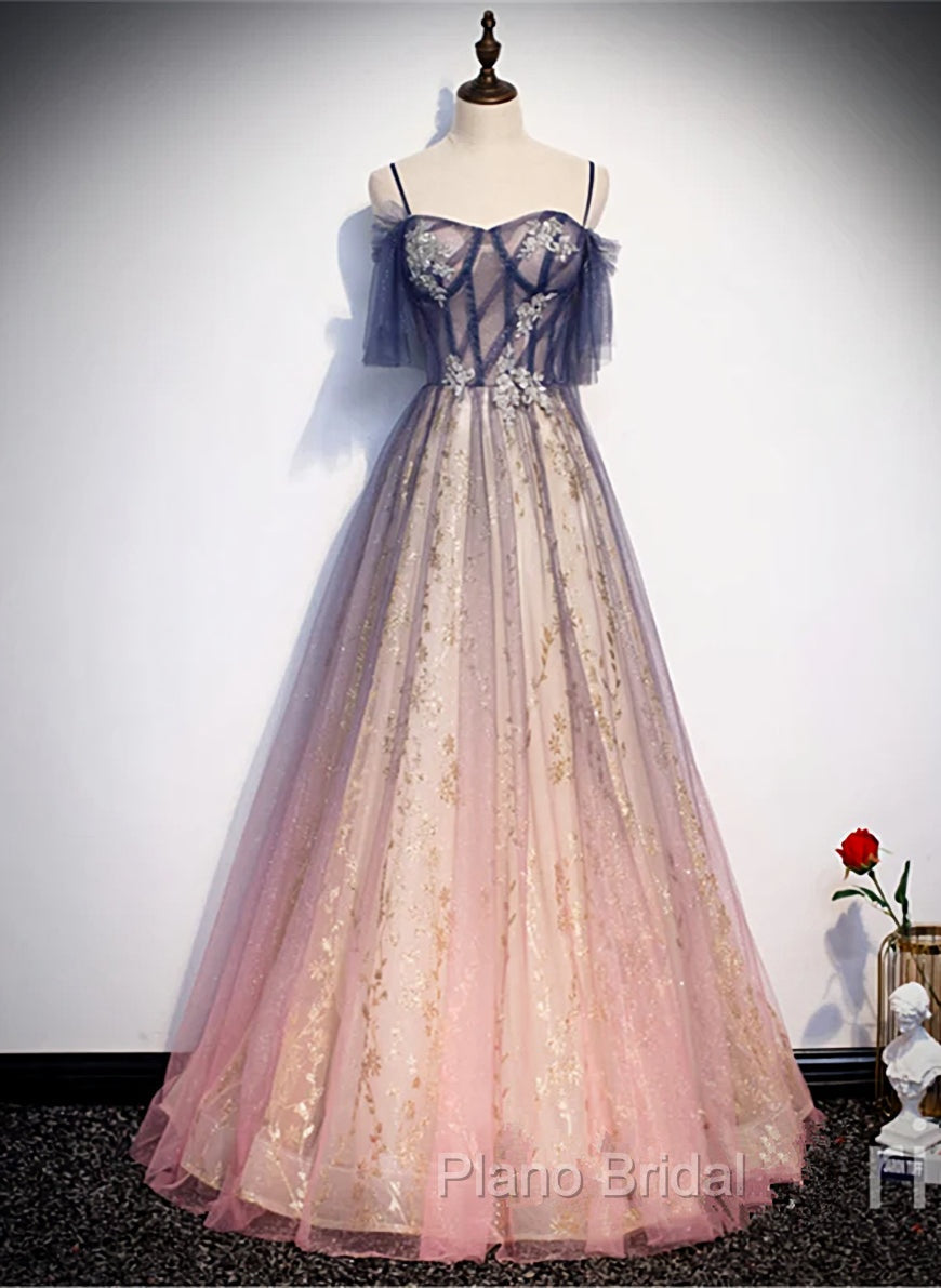 Gradient Pink Sweetheart Floor Length Party Dresses, A-line Gradient Long Formal Prom Dresses Main image