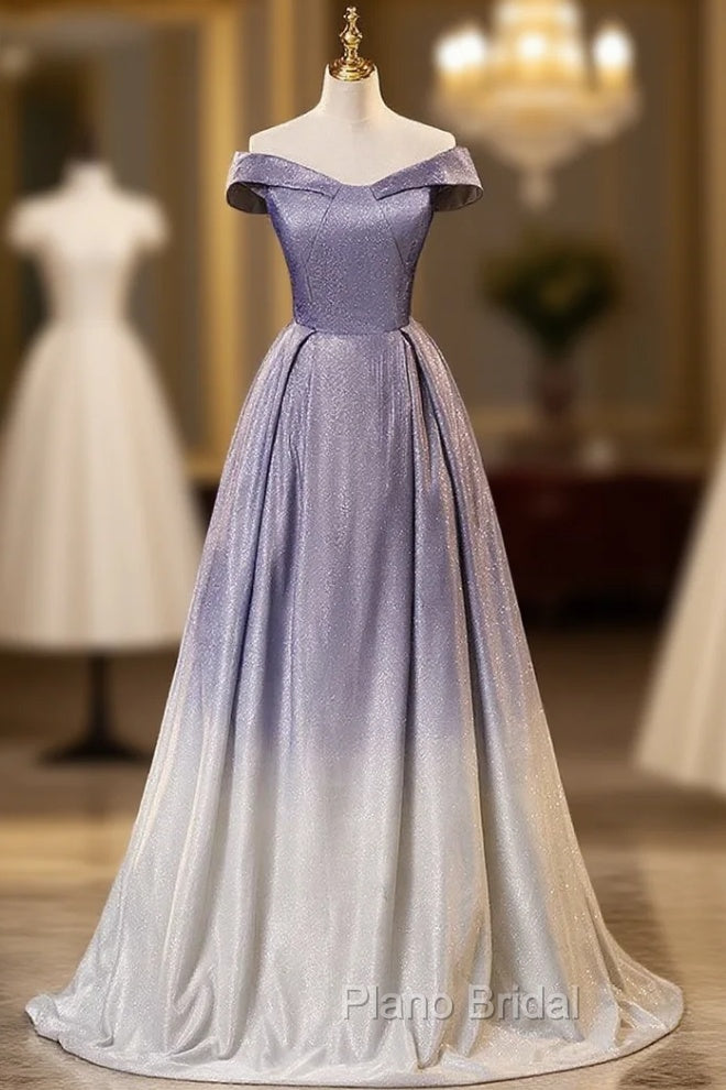 Gradient Purple Off the Shoulder Formal Prom Dresses Main image