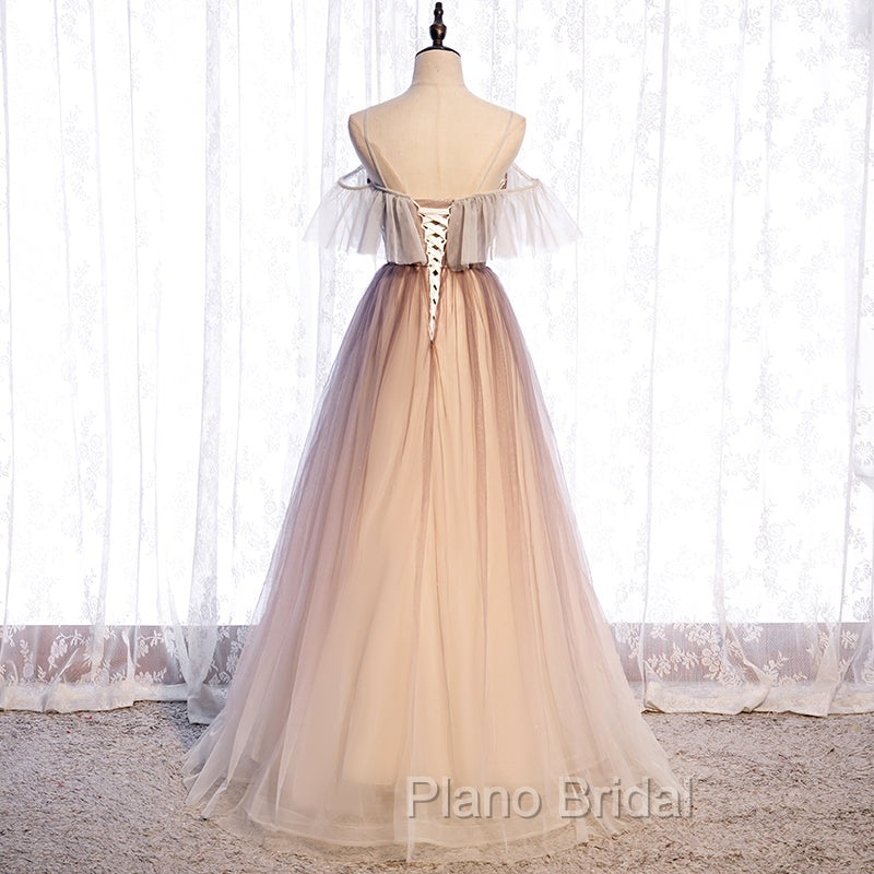 Gradient Tulle with Straps Sweetheart Party Dresses, A-line Tulle Evening Dresses Formal Prom Dresses