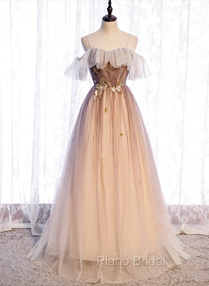 Gradient Tulle with Straps Sweetheart Party Dresses, A-line Tulle Evening Dresses Formal Prom Dresses