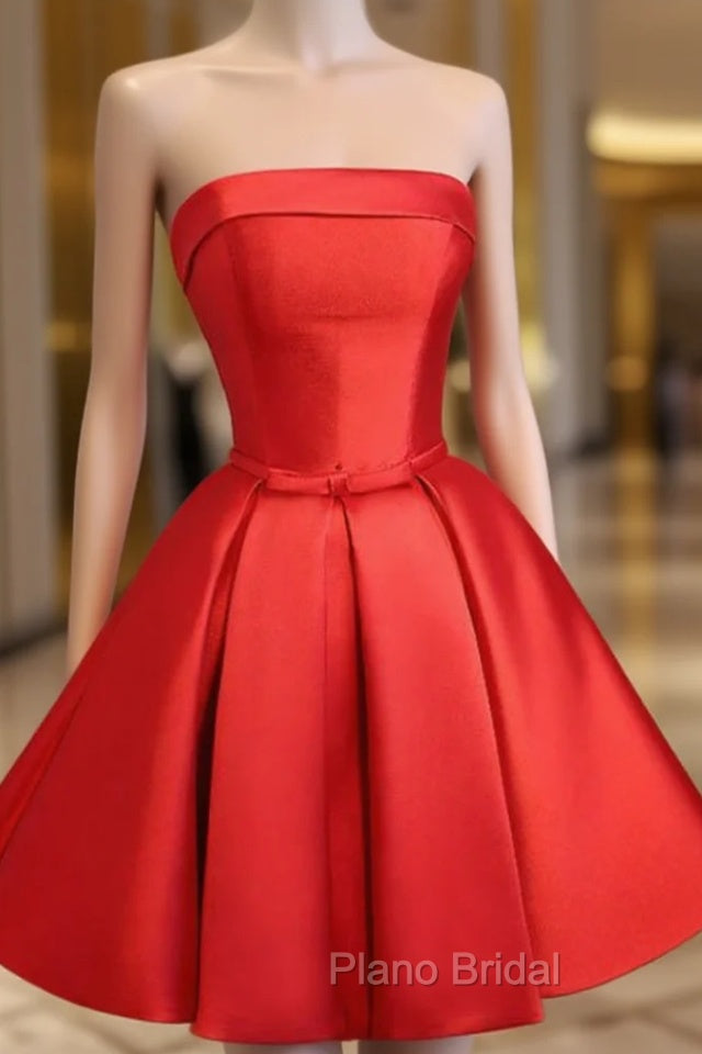 Graduation Dresses Red Satin Short Evening Dresses With Ruched Skirt