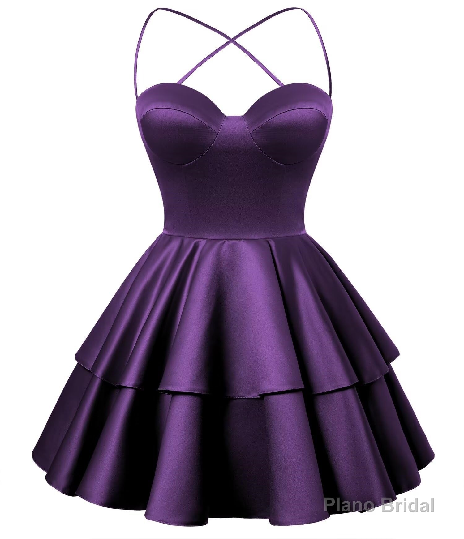 Grape Satin Homecoming Dress Sweetheart Neck Tiered Short Graduation Dresses Main image