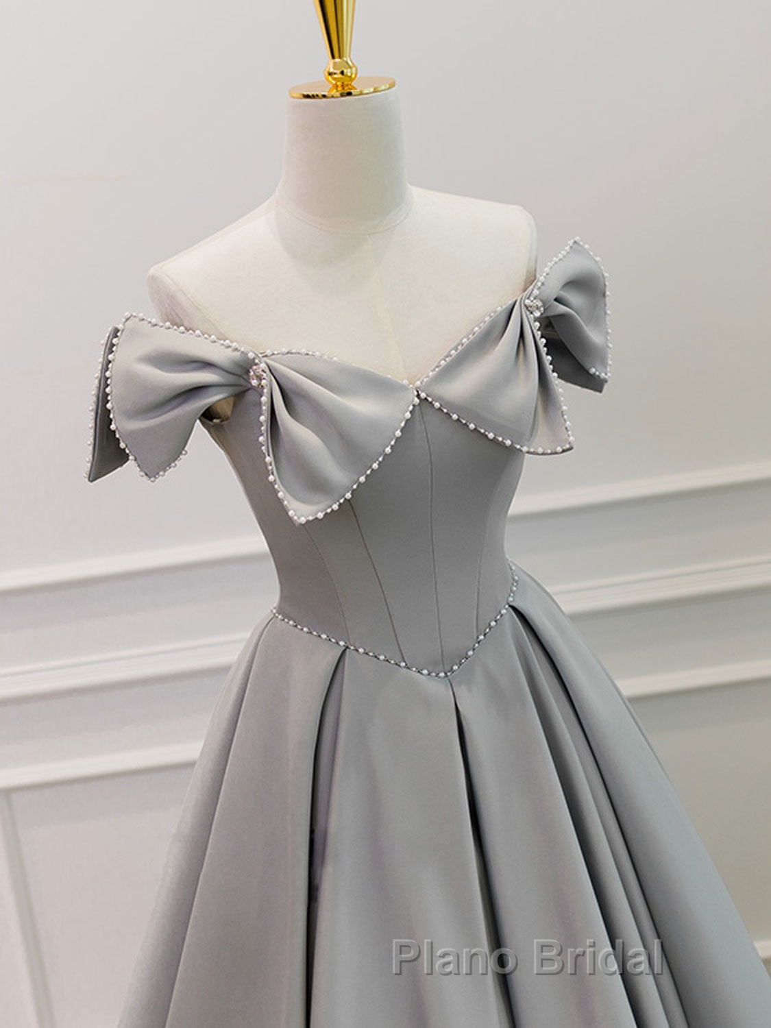 Gray A-Line Satin Long Formal Prom Dress, Gray Formal Evening Dress Secondary image