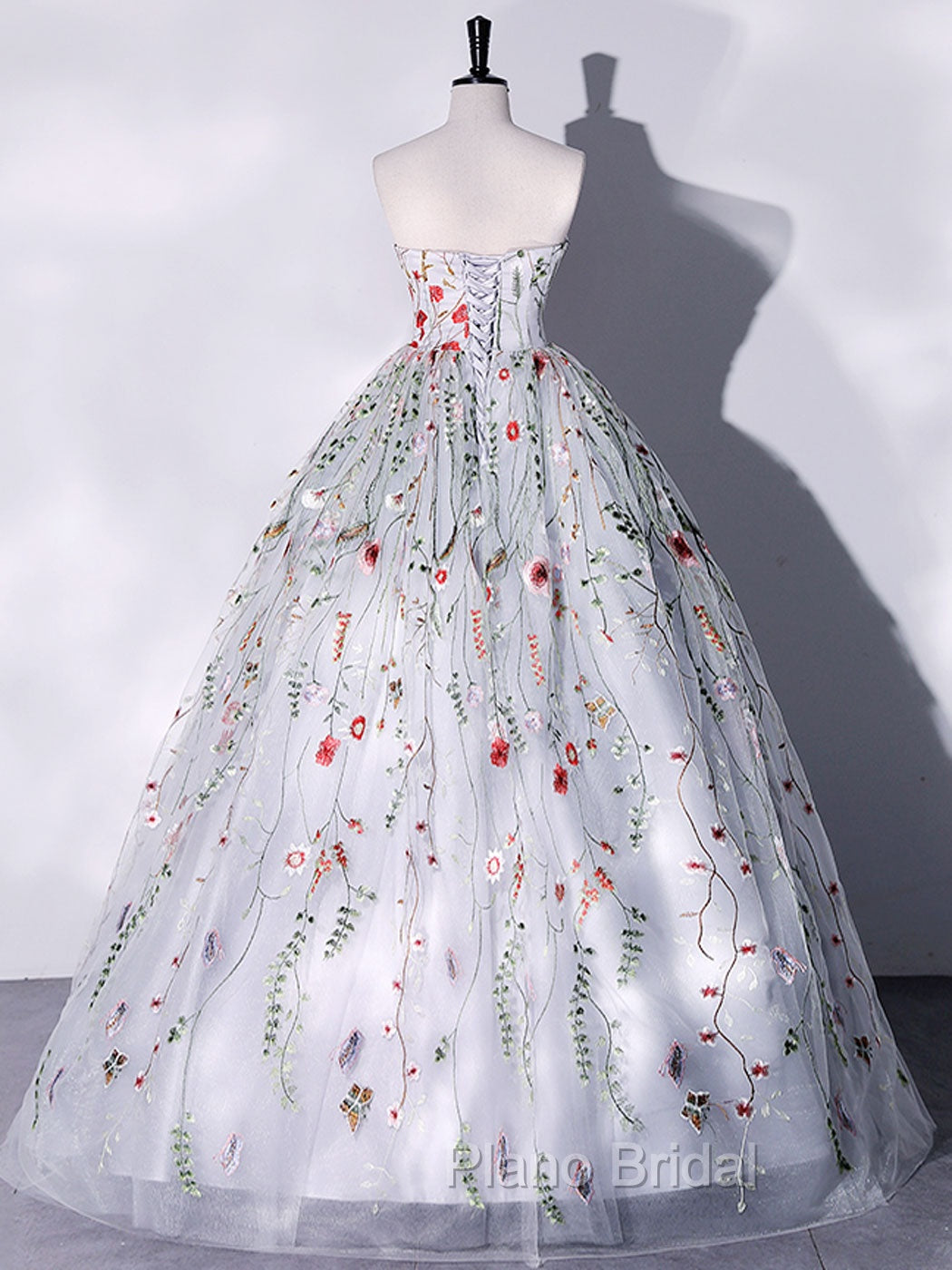 Gray A-LIne Tulle Long Formal Prom Dresses, Gray Formal Evening Dresses