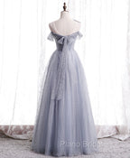 Gray Aline Long Formal Prom Dresses, One Shoulder Gray Formal Party Dresses