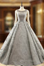Gray Ball Gown Backless Appliques Pearls Floor Length Wedding Dresses