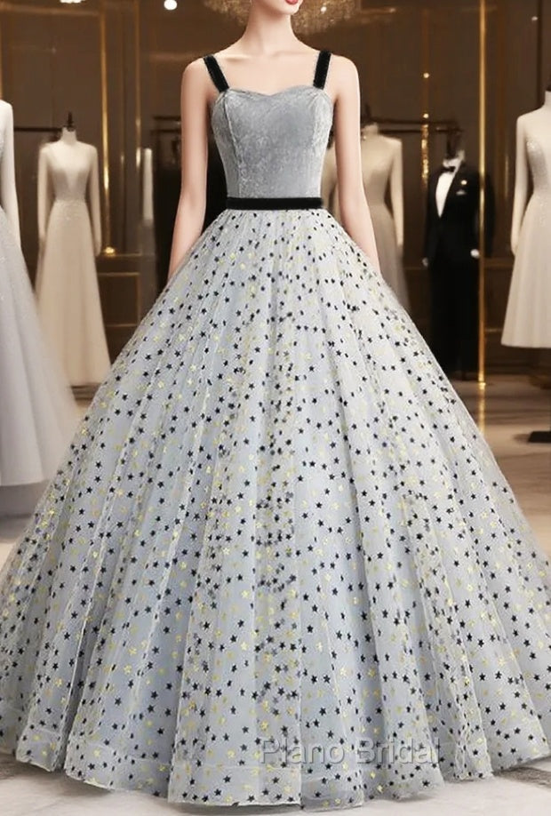 Gray Ball Gown Straps Star Print Long Quinceanera Dresses Main image